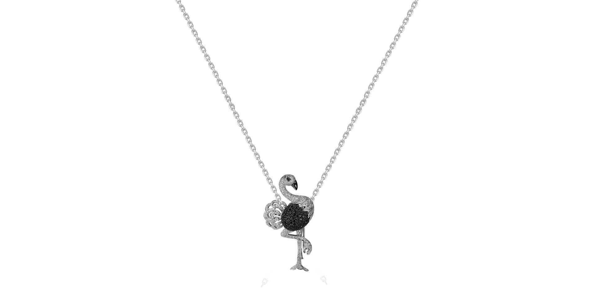 Brooch and necklace with black and white diamonds Diamond Ostrich