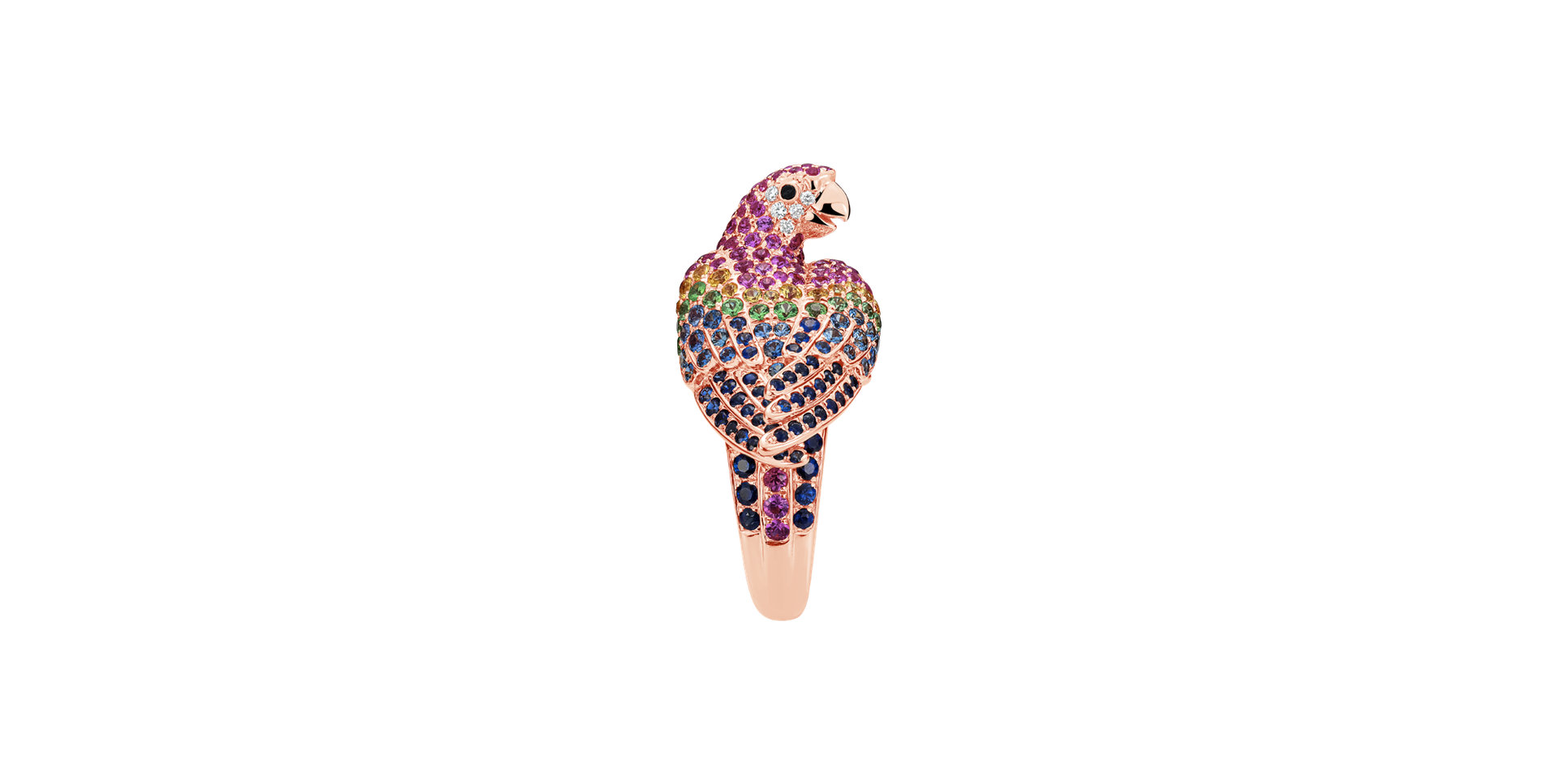 Diamond ring with Sapphire and Garnet Exotic Parrot