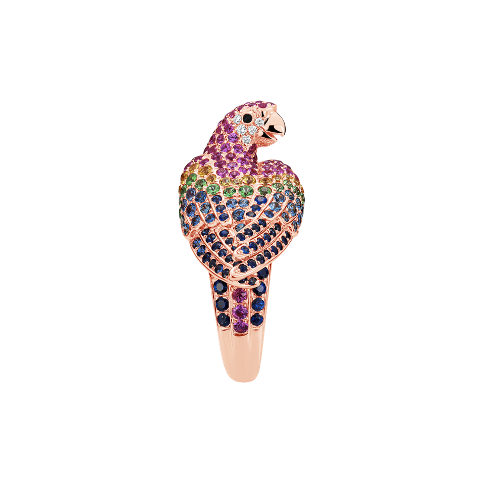 Diamond ring with Sapphire and Garnet Exotic Parrot