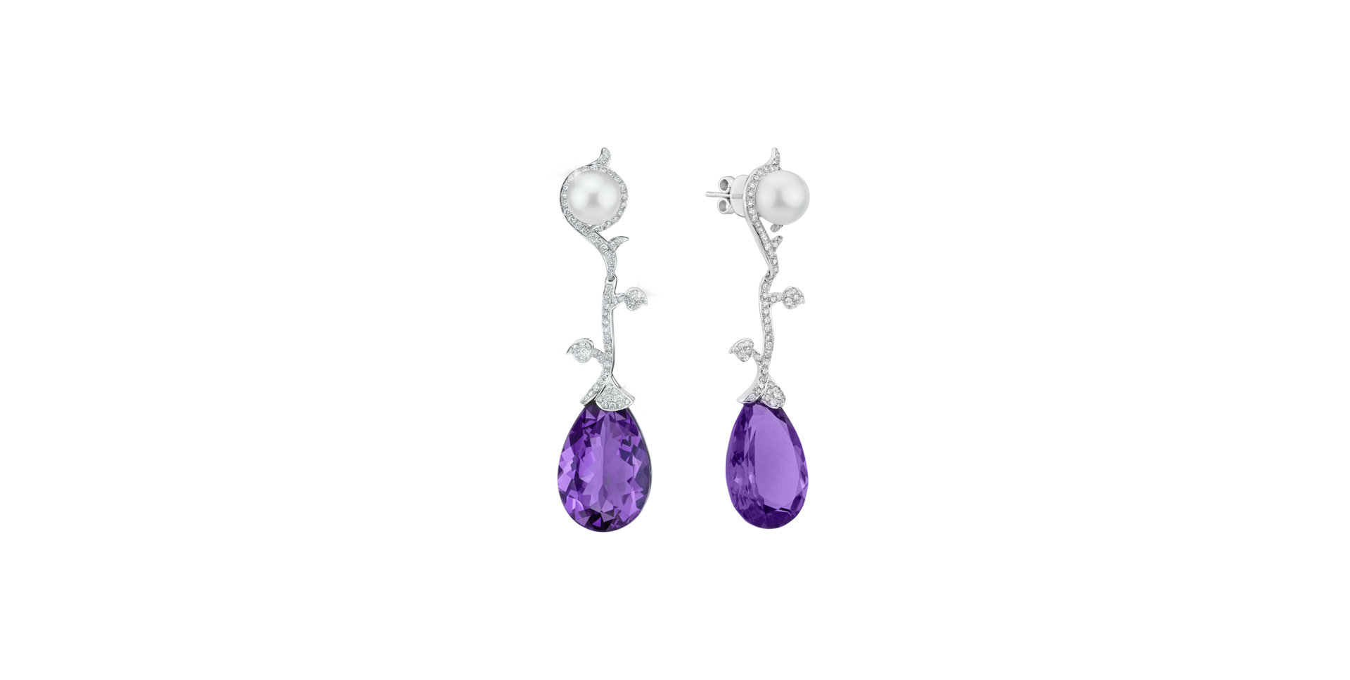 Diamond earrings with Amethyst and Pearl Nealaris