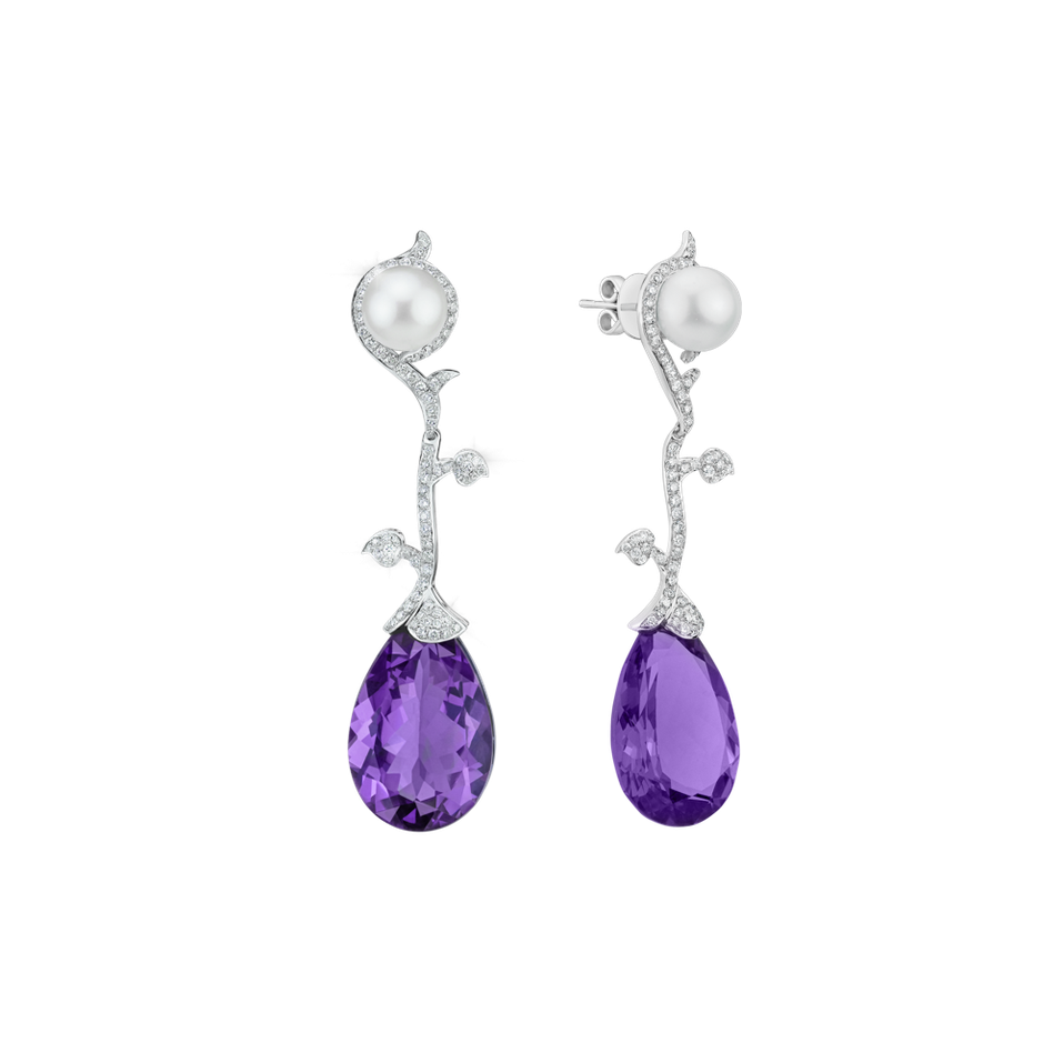 Diamond earrings with Amethyst and Pearl Nealaris