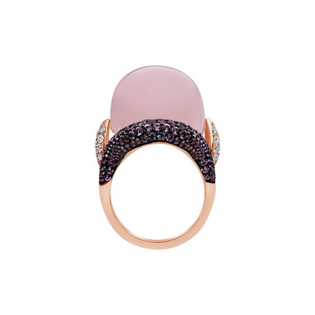 Diamond ring with Rose Quartz and Sapphire Venus Elegance