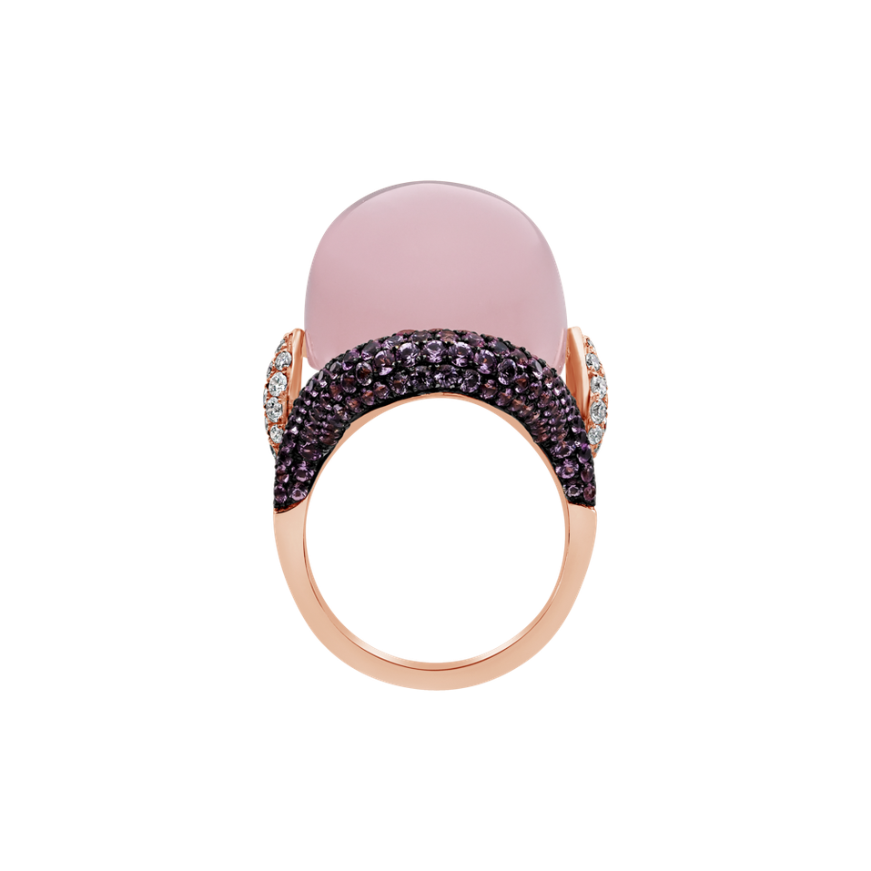 Diamond ring with Rose Quartz and Sapphire Venus Elegance