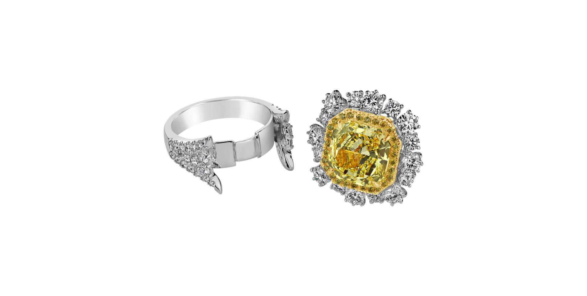 Ring with yellow and white diamonds Golden Sun