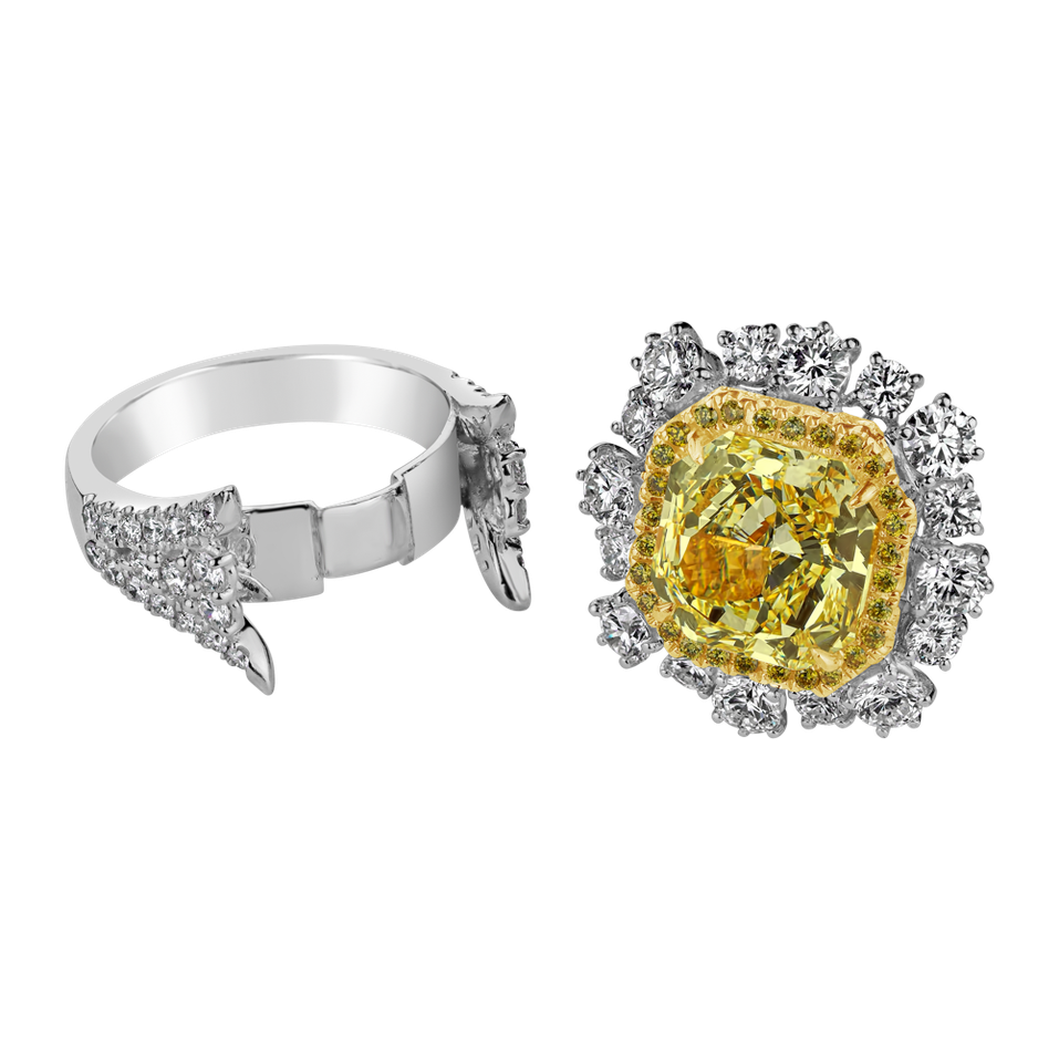 Ring with yellow and white diamonds Golden Sun