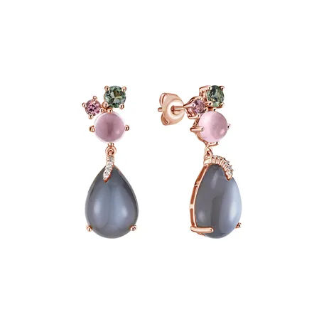 Diamond earrings with Moonstone, Tourmaline and Rose Quartz Alpenglow Rain