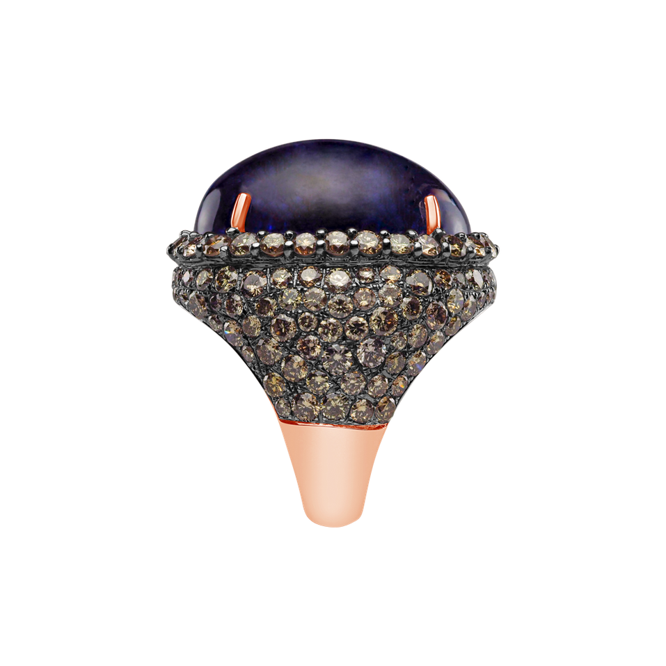 Ring with Tanzanite and brown diamonds Blue Eye