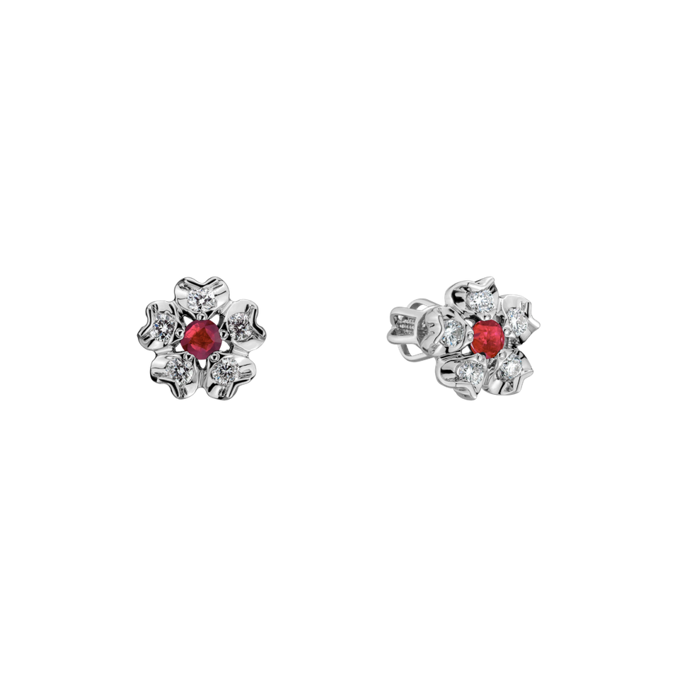 Diamond earrings with Ruby Asters