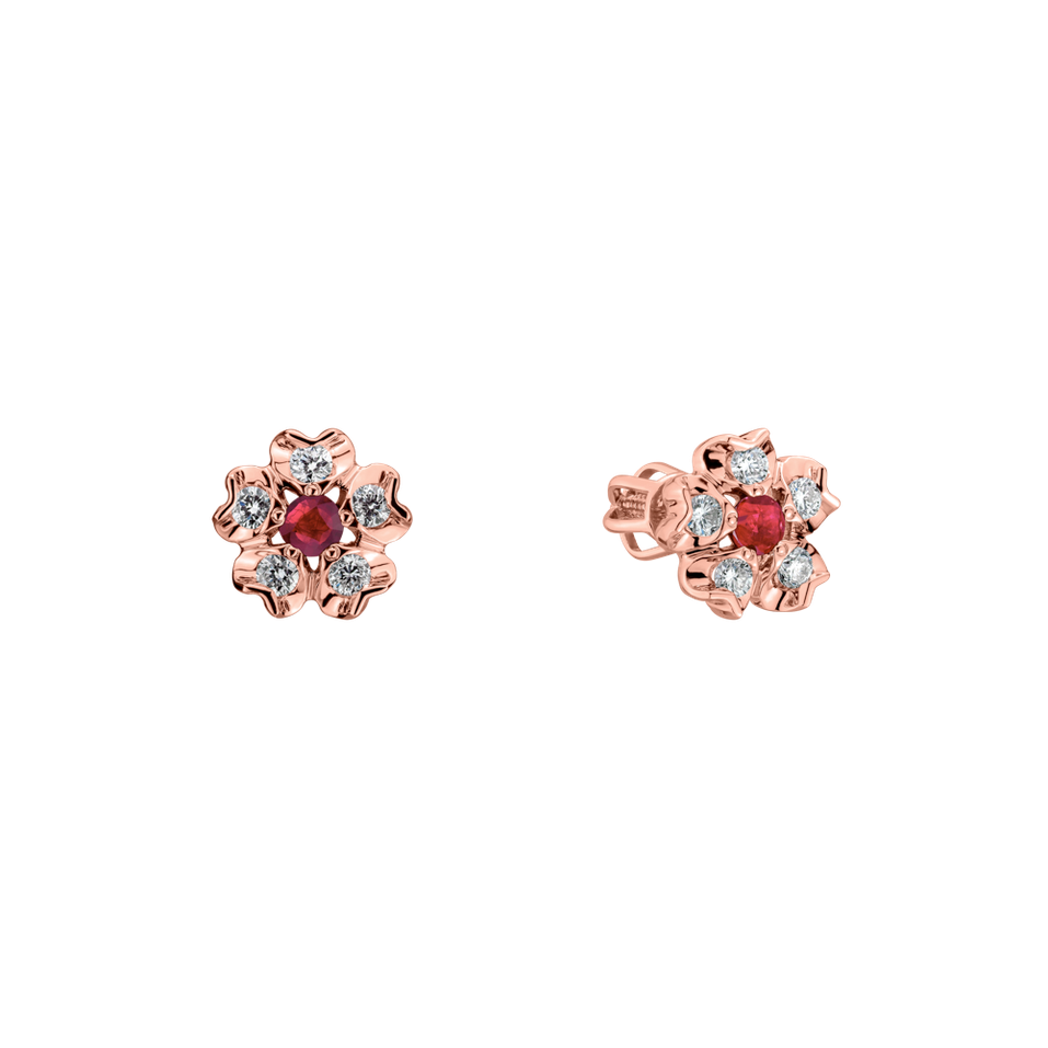 Diamond earrings with Ruby Asters
