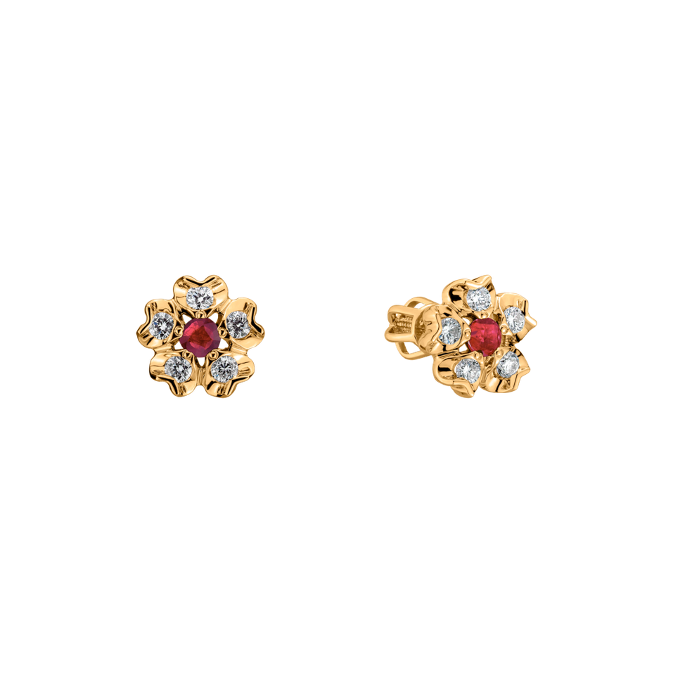 Earrings with Ruby and black diamonds Asters