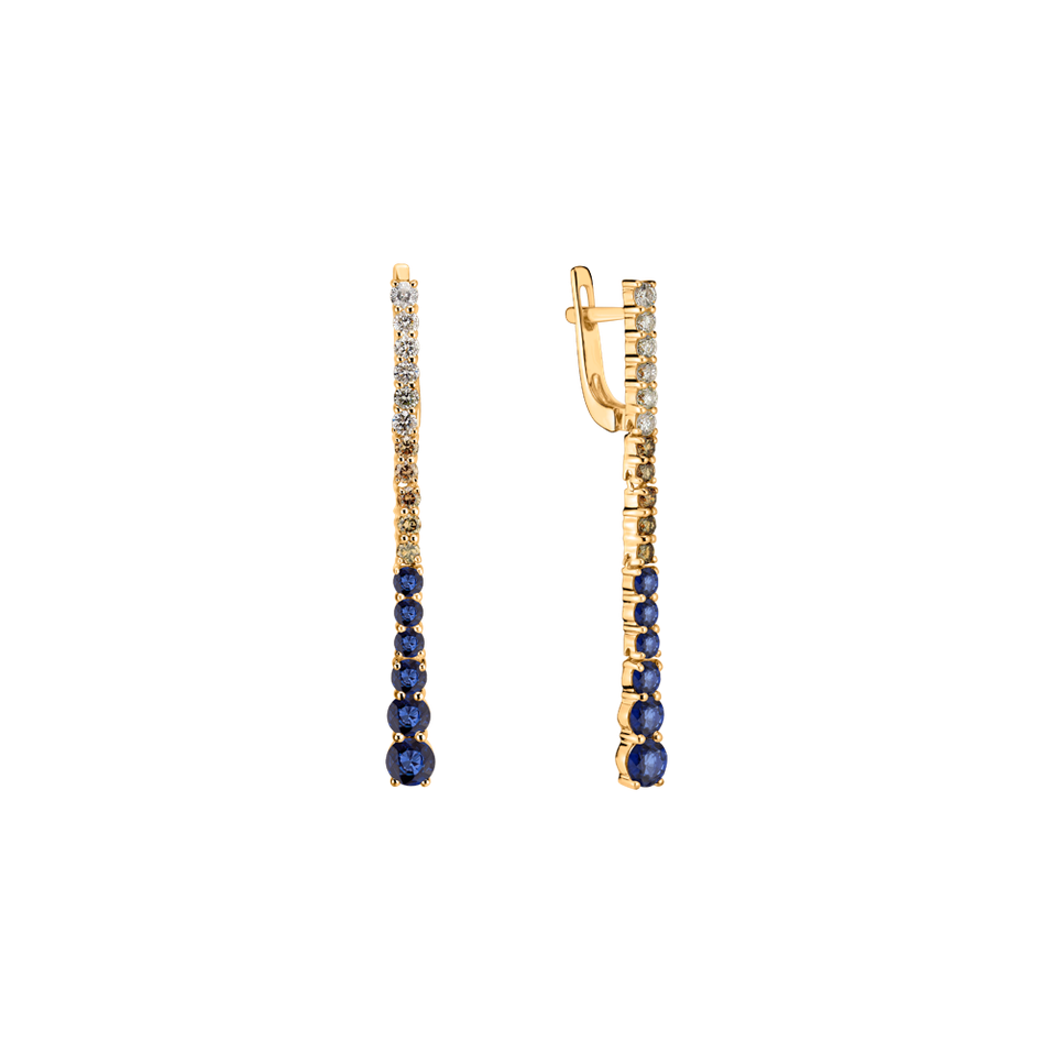 Earrings with white, brown diamonds and Sapphire Royal Vengence