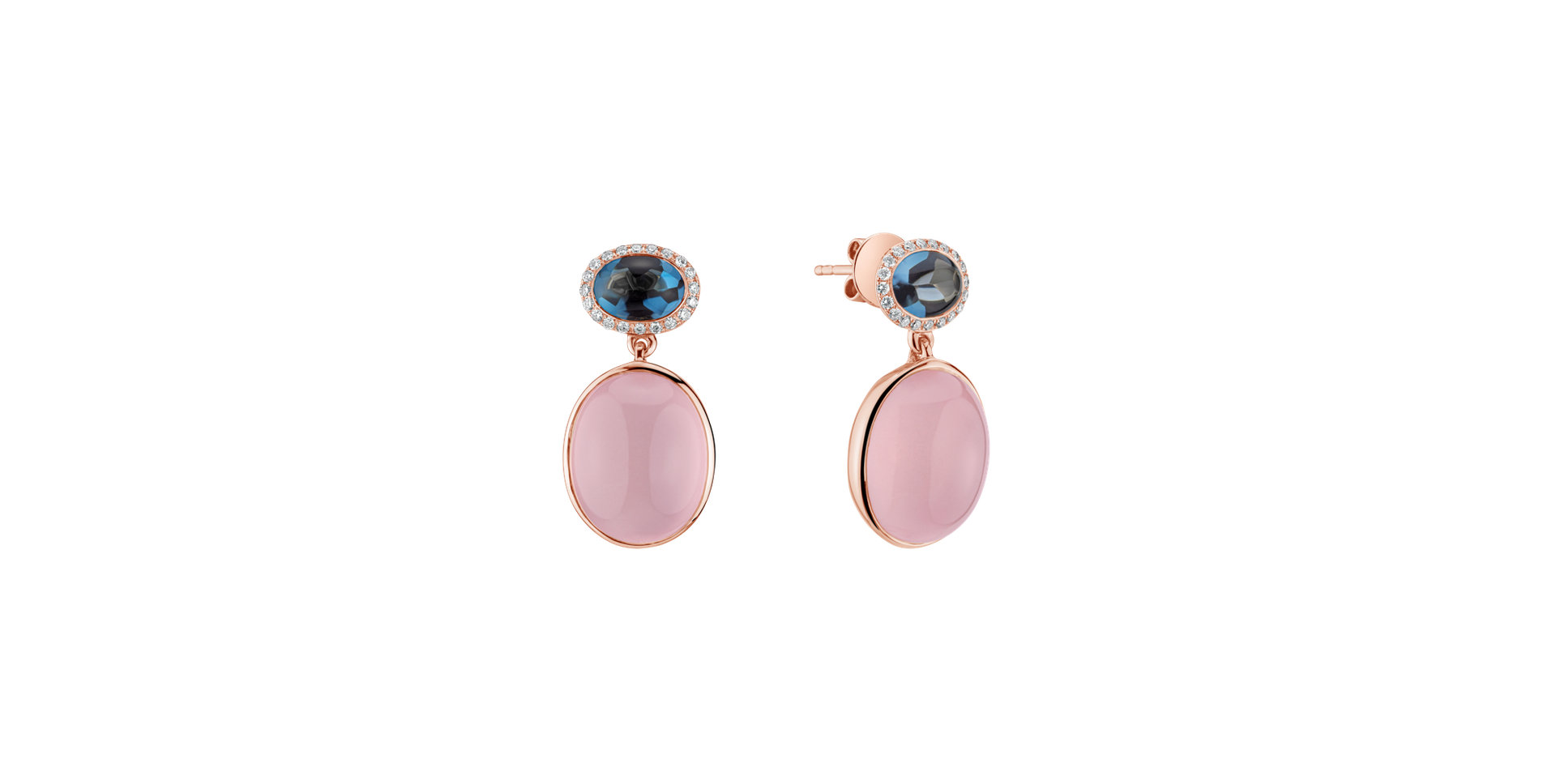 Diamond earrings, Topaz and Rose Quartz Avant Gardener