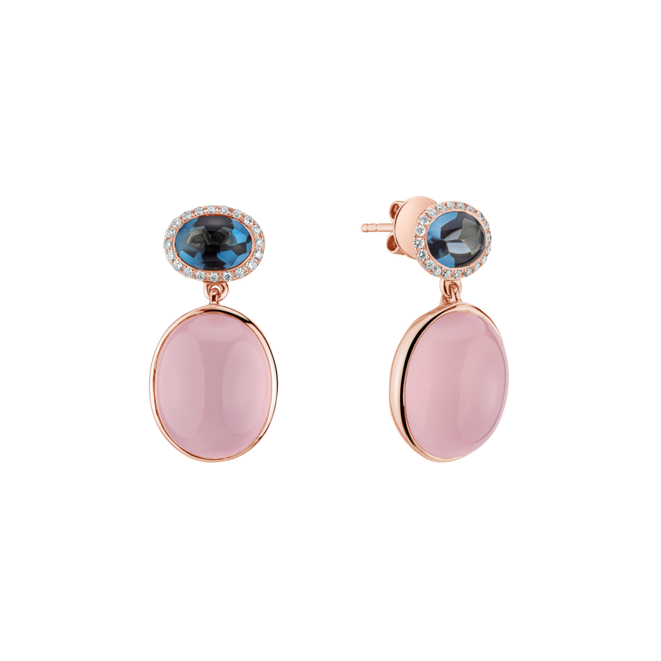 Diamond earrings, Topaz and Rose Quartz Avant Gardener