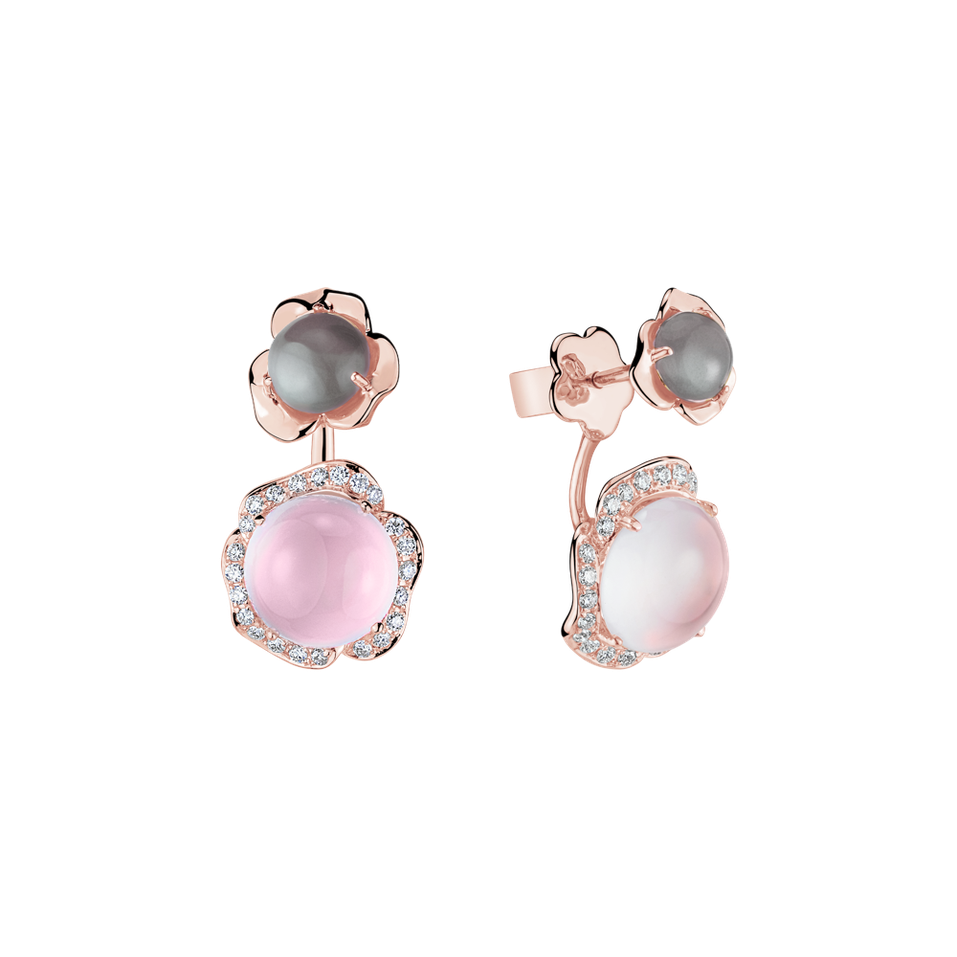 Diamond earrings with Moonstone and Rose Quartz East of Eden