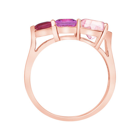 Ring with Ruby, Rose Quartz and Sapphire Tripple Bonbons