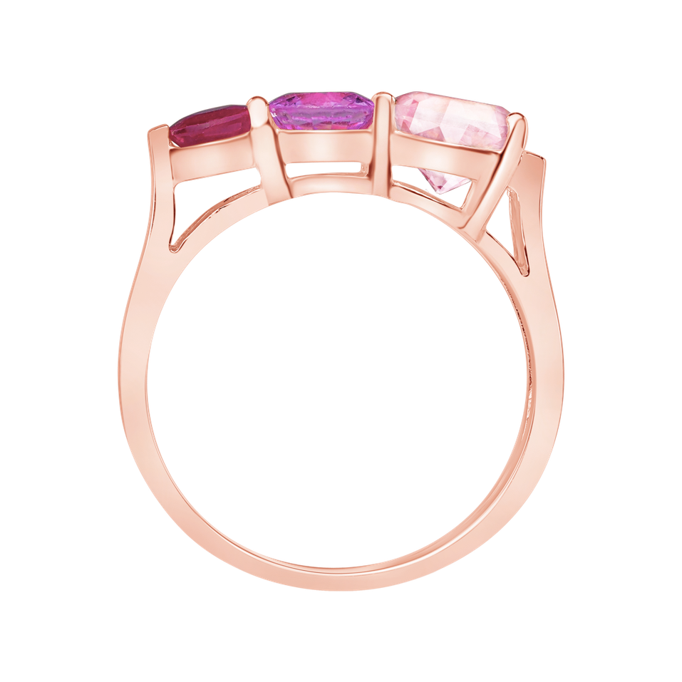 Ring with Ruby, Rose Quartz and Sapphire Tripple Bonbons