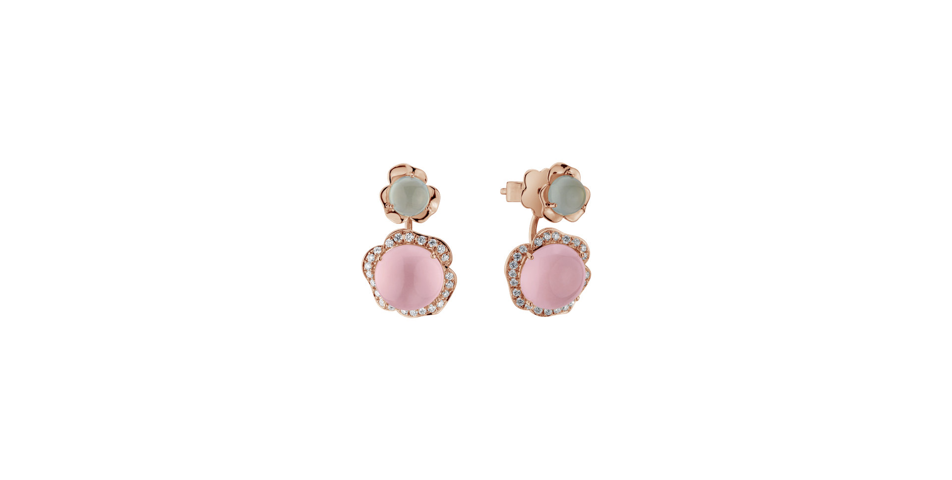 Diamond earrings, Aquamarine and Rose Quartz East of Eden