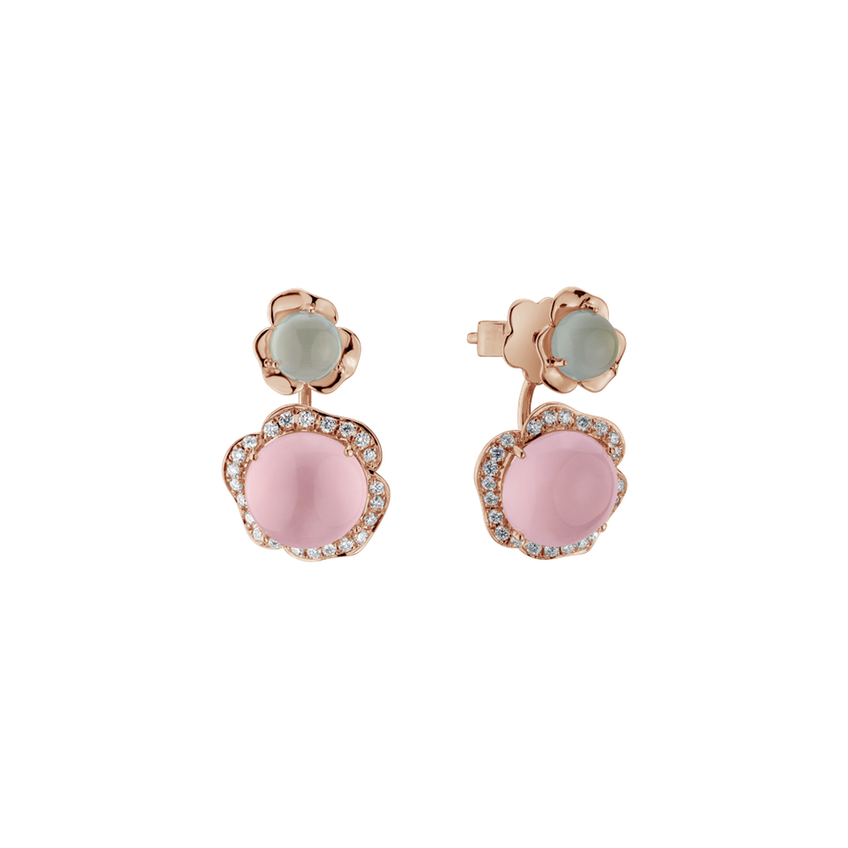 Diamond earrings, Aquamarine and Rose Quartz East of Eden