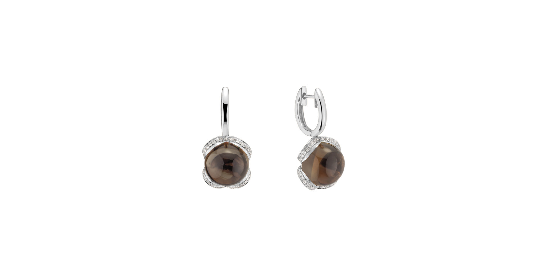 14ct white gold diamond earrings with Smoky Quartz Rainbow Wish
