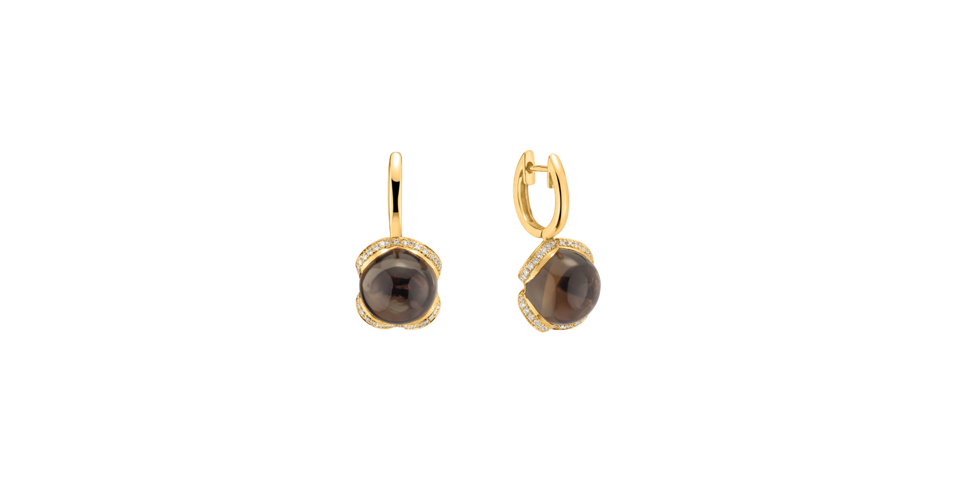 14ct yellow gold diamond earrings with Smoky Quartz Rainbow Wish